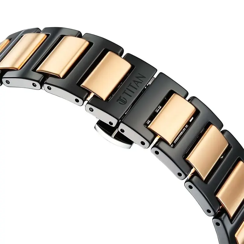 Titan Edge Ceramic Diamond Black Dial Two-tone Men’s Watch- 1696KC02